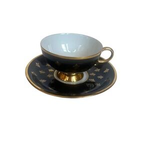 RW Bavaria Germany Cobalt Blue‎ Gold Fleur-de-lis Tea Cup and Saucer Set 7990